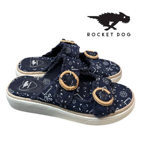Rocket Dog Women's Favor Bandana Navy Blue Cotton Wedge Platform Sandals 8.5 - Picture 2 of 6